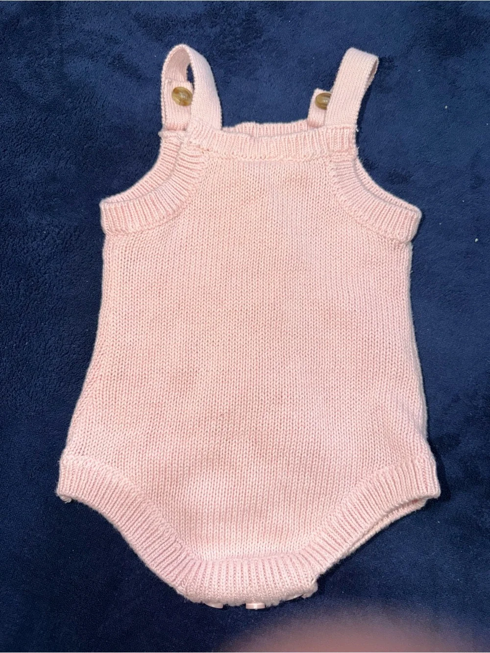 Hand-Knit Pink Baby Romper with Green Embroidery | 6-9 months